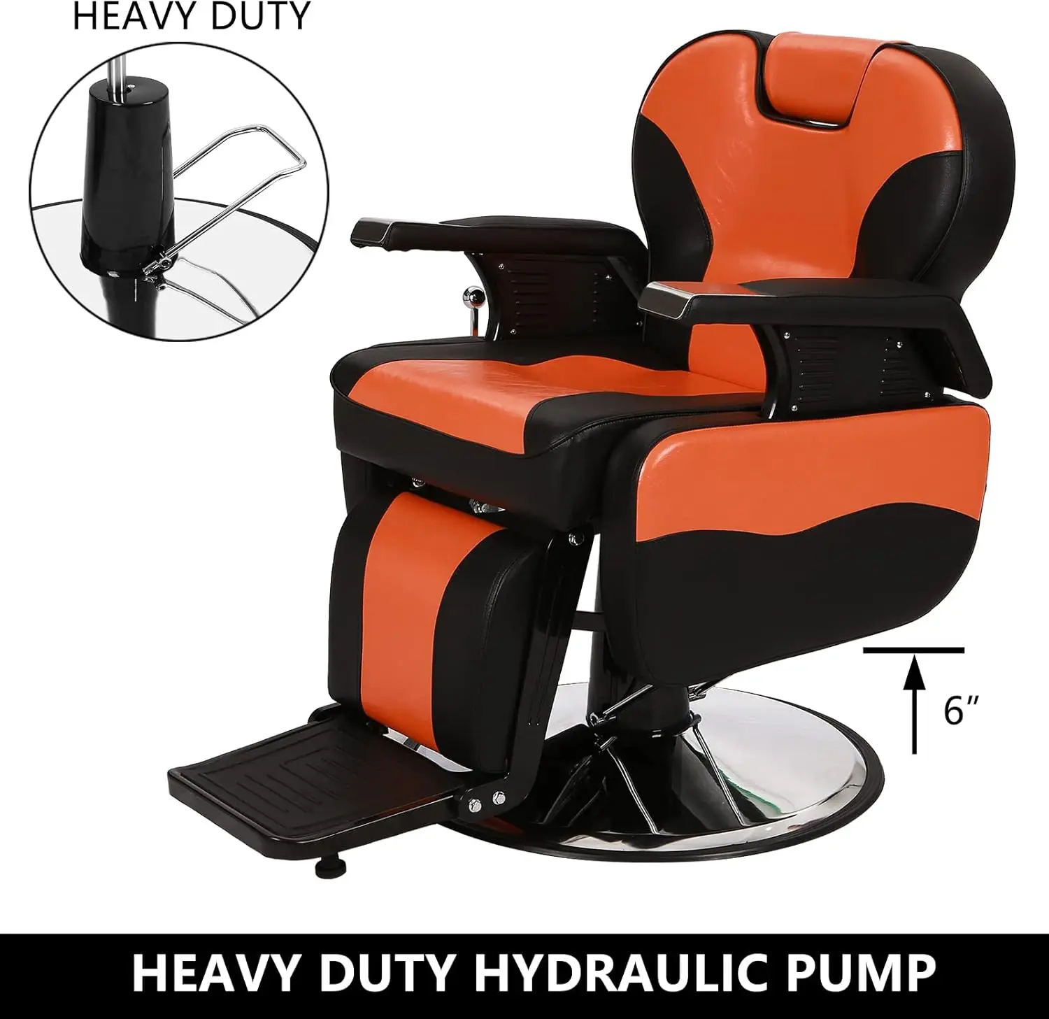 Heavy Duty Reclining Barber Chair, 360° Swivel & Height Adjustable & Supports up to 440lbs, for Barber Shop & Beauty Salon, Blac