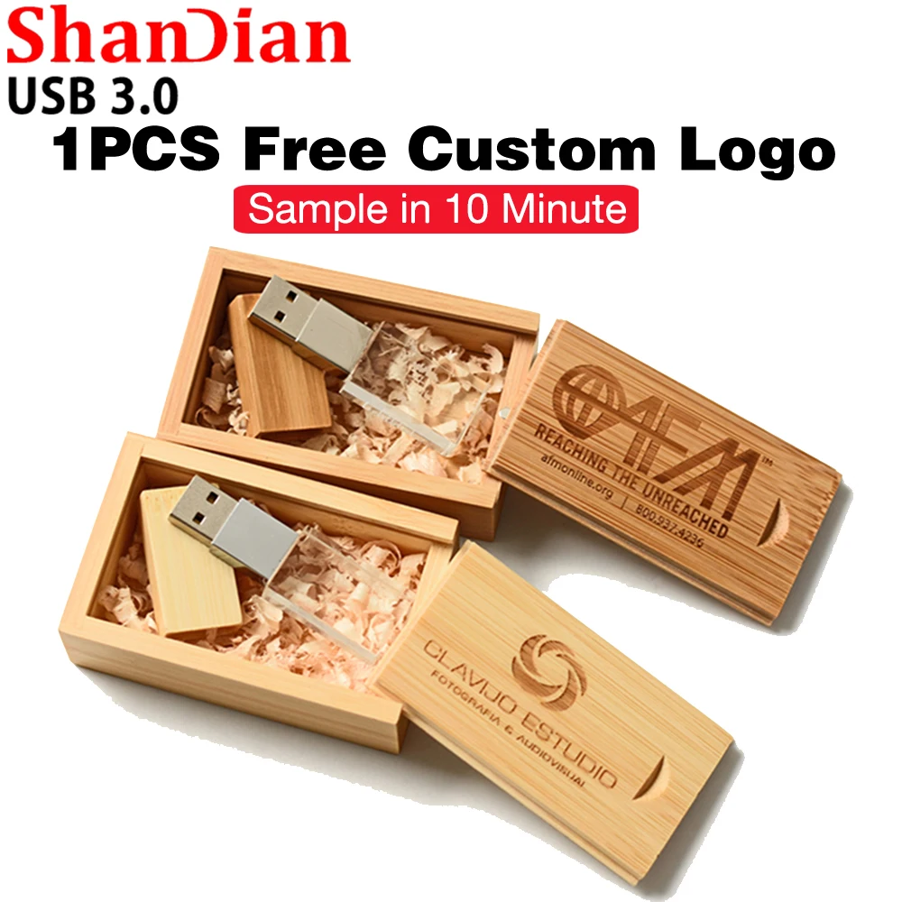 SHANDIAN Maple Wood Crystal USB 3.0 128GB High Speed Flash Drive 64GB Free Custom LOGO 32GB Pendrive 16GB Micro USB Memory Stick