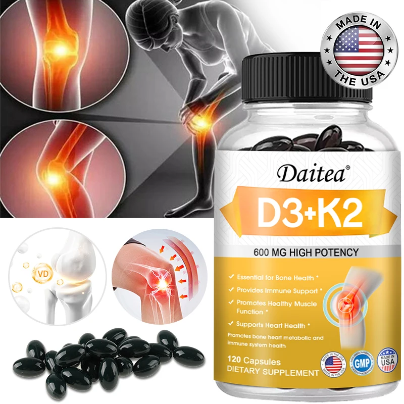 

Vitamin D3 with K2 Softgels - Promotes Absorption, Digestion Health, Bone, Teeth, Joint & Skin, Immune Support Supplement