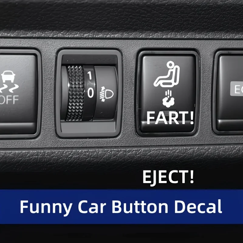 2Pcs FART EJECT Funny Car Blank Button Stickers Humorous Passenger Seat Prank Vinyl Decals Dashboard Decor