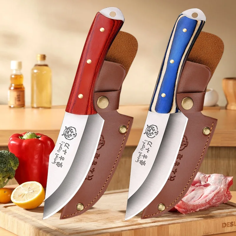 WXCOO Mongolian Knife Stainless Steel Barbecue Knife Meat Cutting Knife Forged Butcher Knife Wooden Handle Kitchen Steel