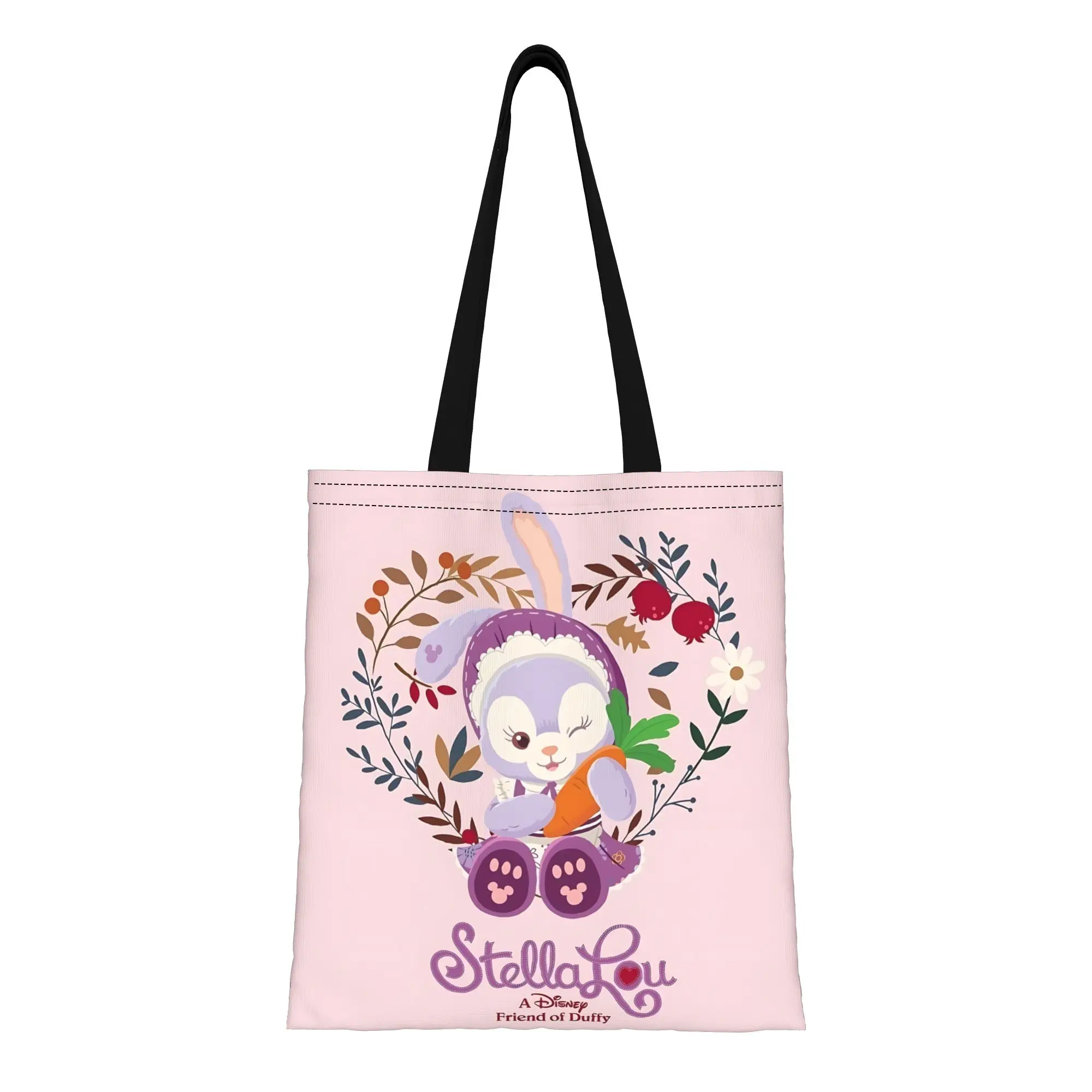 

1 шт., многоразовая двусторонняя холщовая сумка-тоут с изображением Диснеевских мультфильмов Даффи и его друзей ко Дню святого Валентина, сумка через плечо StellaLou с сердечками