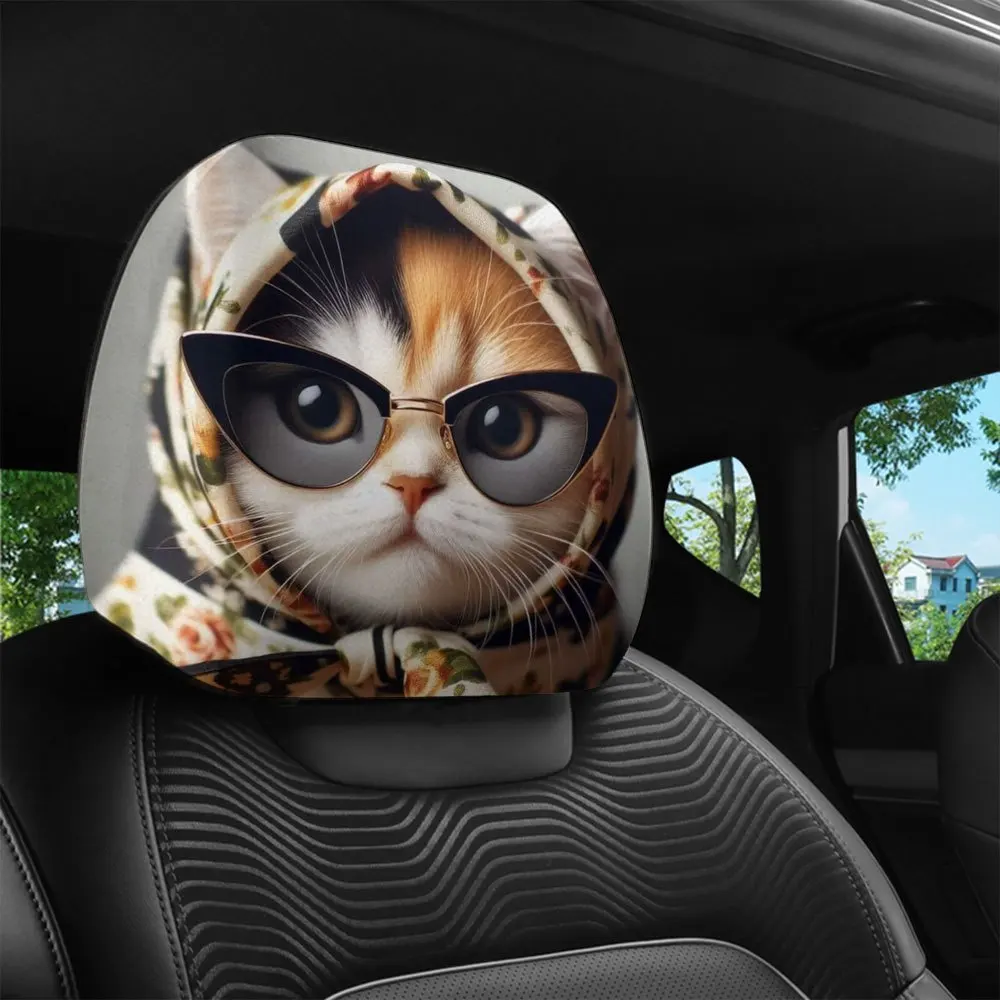 Set of 1 Retro Floral Glasses Featuring Printed Car Headrest Covers, Perfect for Any Weather Conditions, Car Additions,