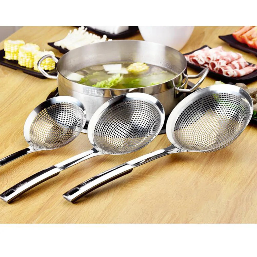 

Stainless Steel Colander Spoon High Density Hole Filter Oil Soup Long Handle Slotted Spoon Food Serving Kitchen Tool