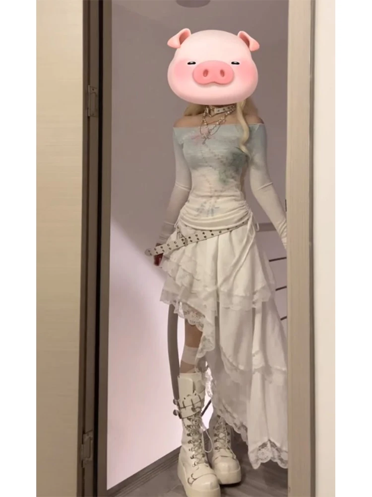 Witte asymmetrische zoom midi rok dames zomer zoete kanten rand taart rok hoge taille a-lijn rok woon-werkverkeer sle