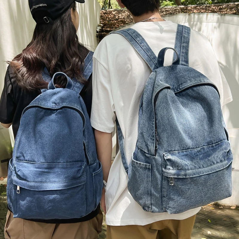 

Solid Vintage Denim Canvas Women Backpack School Bag For Teenager Girls Female Male Men Book Bags Casual Large Travel Backpacks