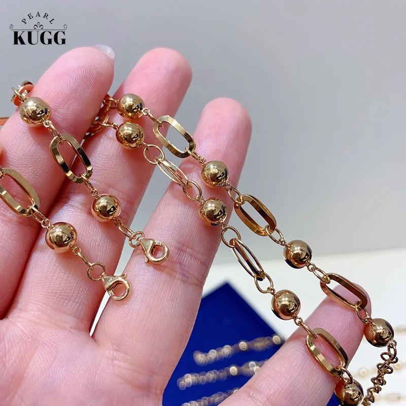 

KUGG 18K Yellow Gold Bracelet Fashion Metal Chain and Light Golden Ball Design INS Style Exquisite Party Jewelry for Women