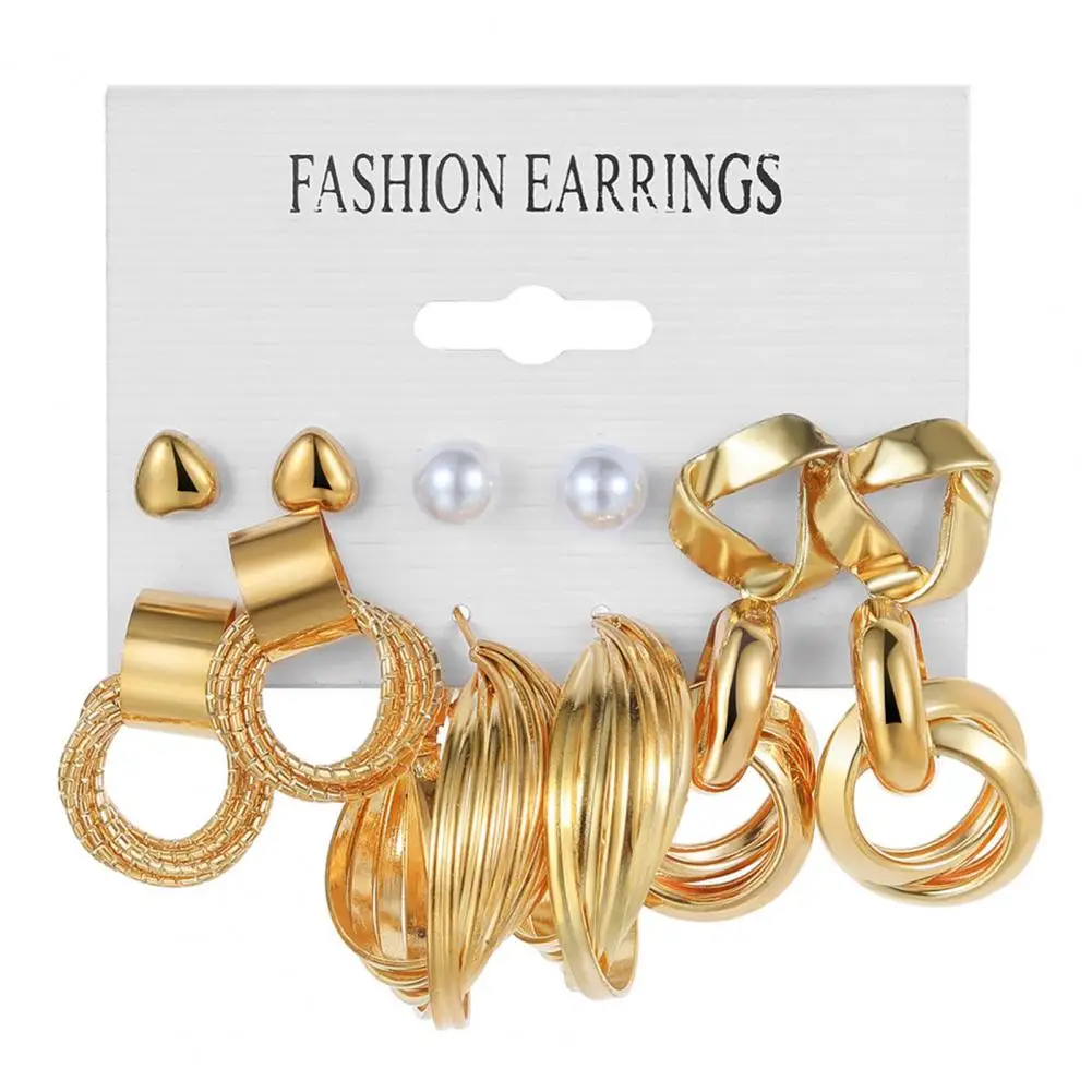 Retro Urban Earrings Elegant Vintage Alloy Earrings Set for Women Classic Hoop Stud Jewelry Gift Lightweight Twisted Love Pearls