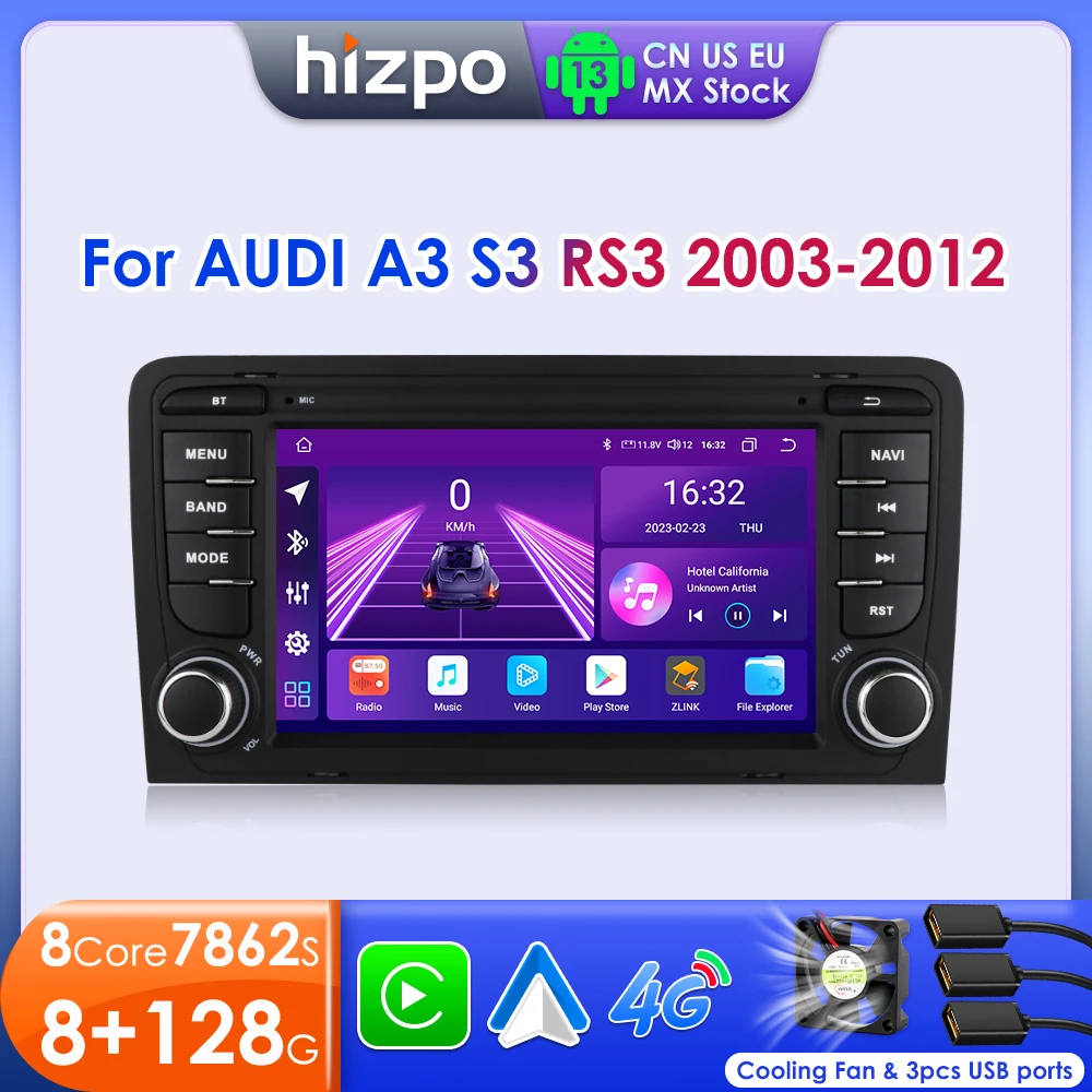 Hizpo 7" Android Auto Radio for Audi A3 8P 2003-2012 S3 RS3 Carplay Car Multimedia RDS GPS 2din Autoradio AI Voice 8 Cores 7862