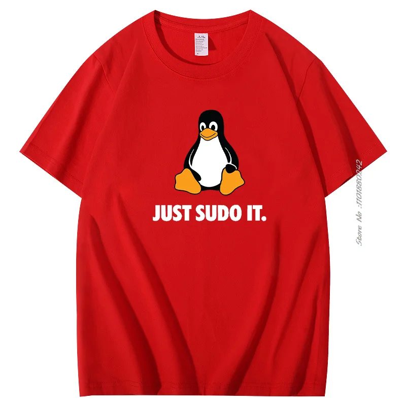 تي شيرت Just Sudo It مضحك للرجال نظام تشغيل Linux ملابس البطريق نمط بلايز تي شيرتات قصيرة الأكمام ملابس رجالي #4