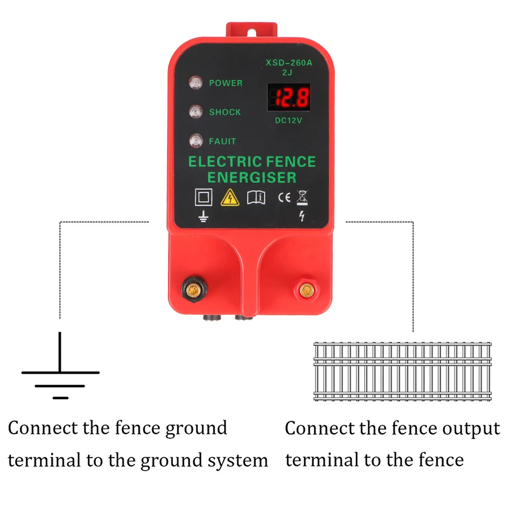 Electric Fence Energizer High-decibel Alarm 10KM Voltage Display Waterproof LCD Livestock High Voltage Pulse Controller