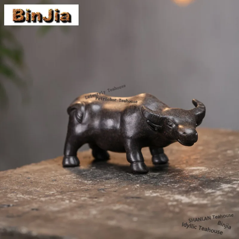 Yixing Purple Clay Water Buffalo Tea Pet Luxury Tea Sculpture Tea Figurine Play Toys Tea Statue Ornaments Can Be Raised 