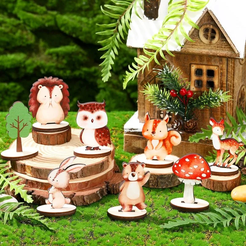 16 Pcs Woodland Animals Wood Table Centerpieces Forest Animals Cutout Shapes Creatures Table Topper for Baby Shower Decorations