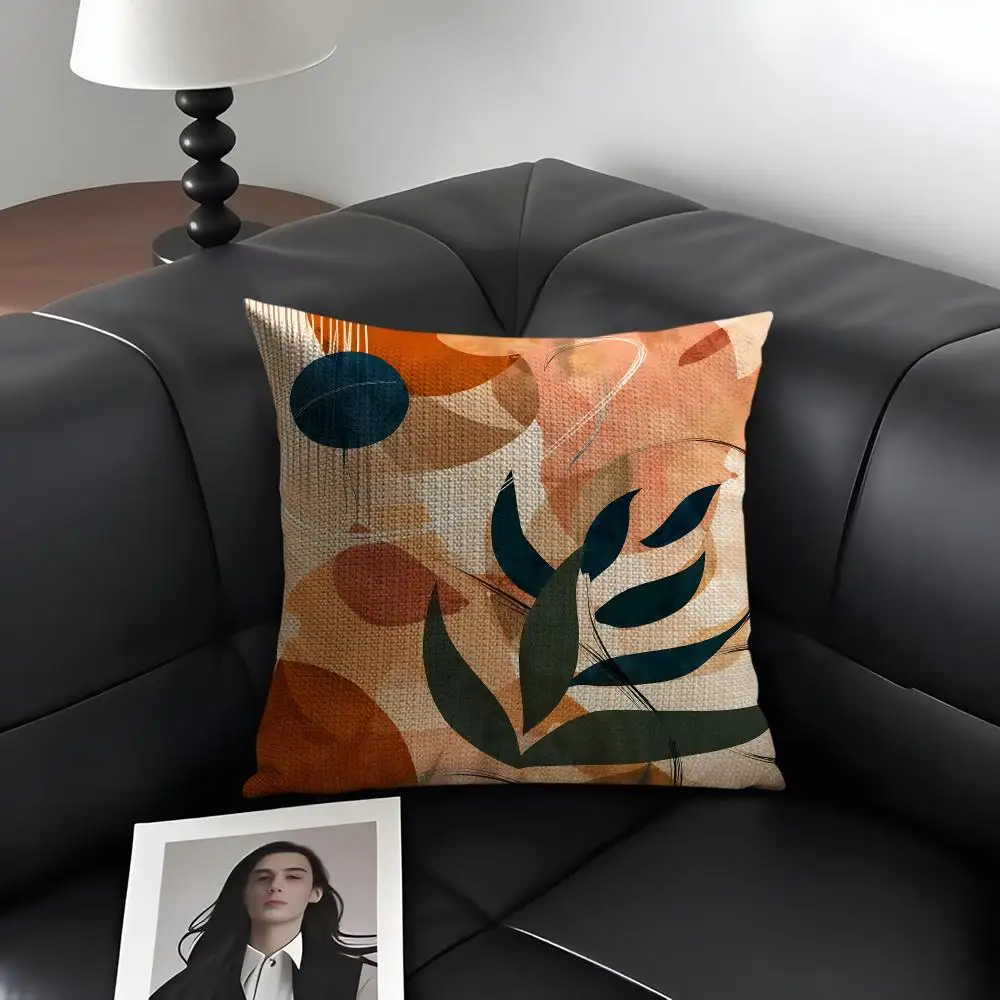 Colorful Abstract Mid Century Cushion Cover Natural Linen Organic Fabric Double-Sided Printing Breathable Perfect Gift For Decor