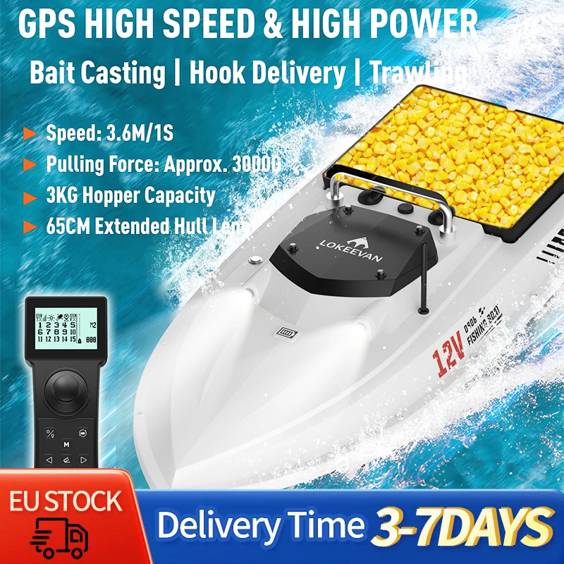 LOKEEVAN Köderboot D80B 46800 mAh 12,6V GPS+Beidou Duales Positionierungssystem Doppelmotor Leistungsstarkes Zugnetz Trolling-Haken Fischboot