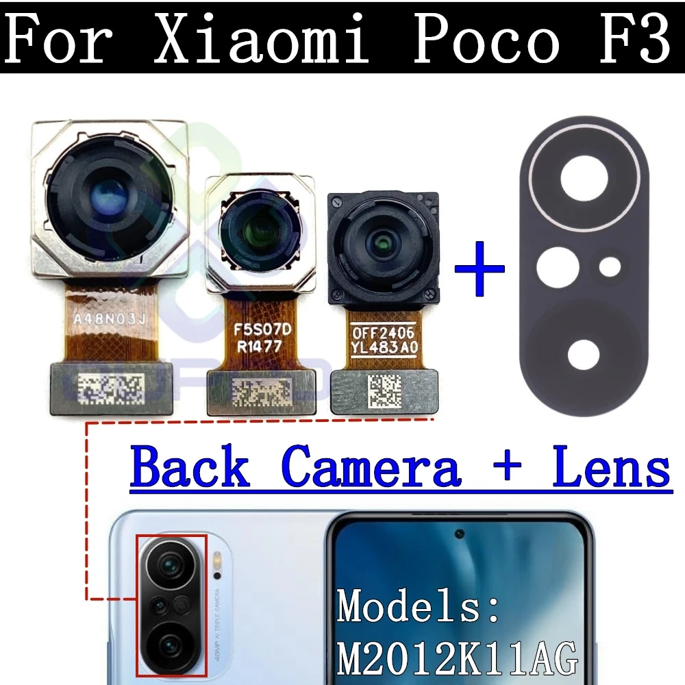 Front Rear Camera Module Flex Cable For Xiaomi Poco F3 Frontal Selfie Back Facing Main Backside Camera Cover Frame Lens