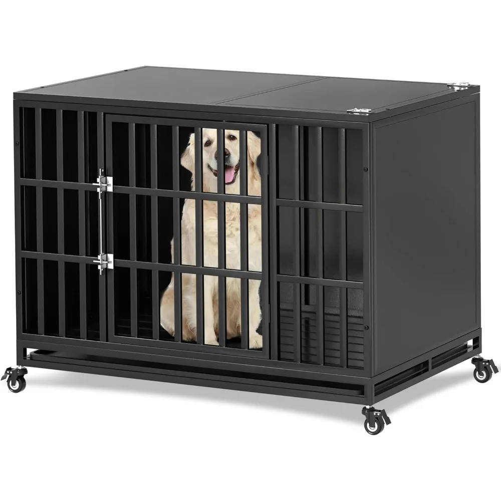 

42 inch Heavy Duty Dog Crate, Indestructible Steel Large Kennel with Enclosed Design,Escape-Proof Pet Cage for High Anxiety Dogs