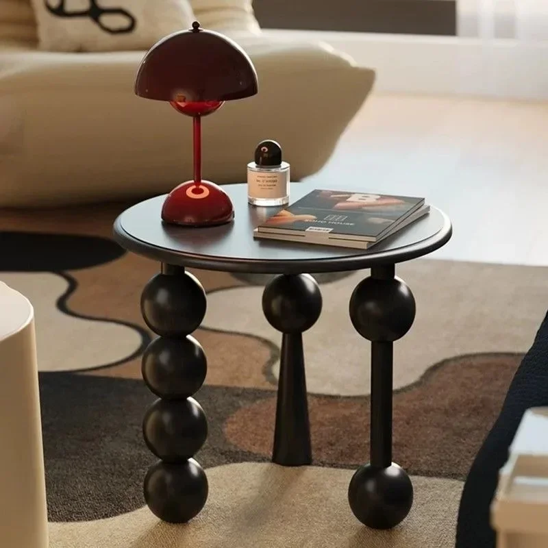 French Nordic retro solid wood round ball coffee table retro style living room household small apartment tea table light luxury
