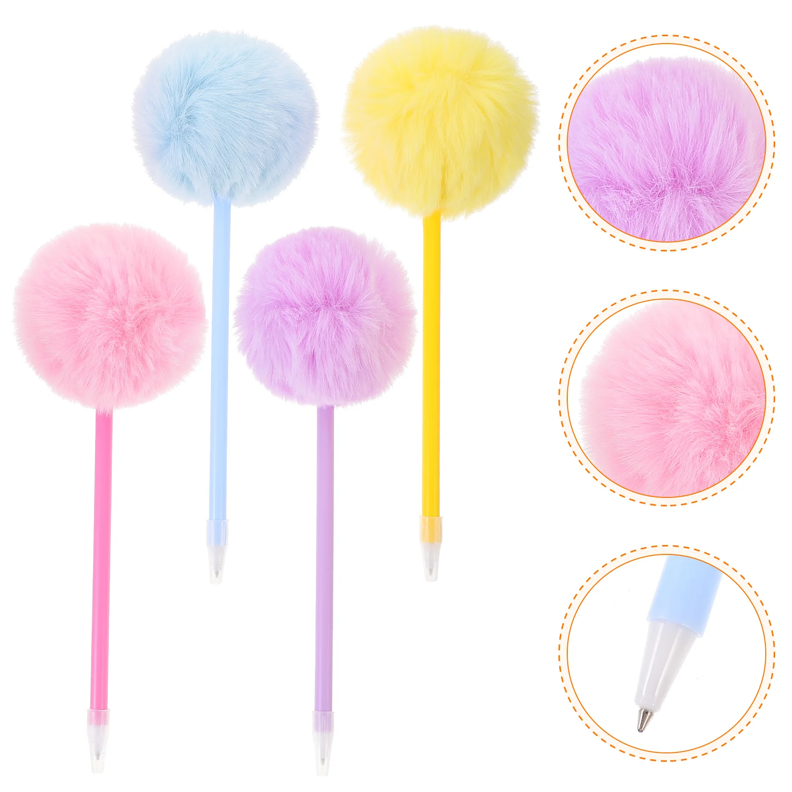 4pcs  Ballpoint Pen with Pom Pom Toppers Adorable Pom Pom Ballpoint Pen Portable Pen fluffy pens pom pom pen