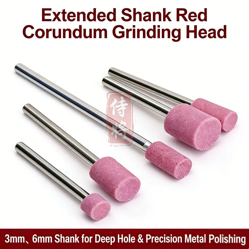 Extended Shank Abrasive Mounted Points Red Corundum Grinding Head 6mm Shank for Metal Polishing & Deburring