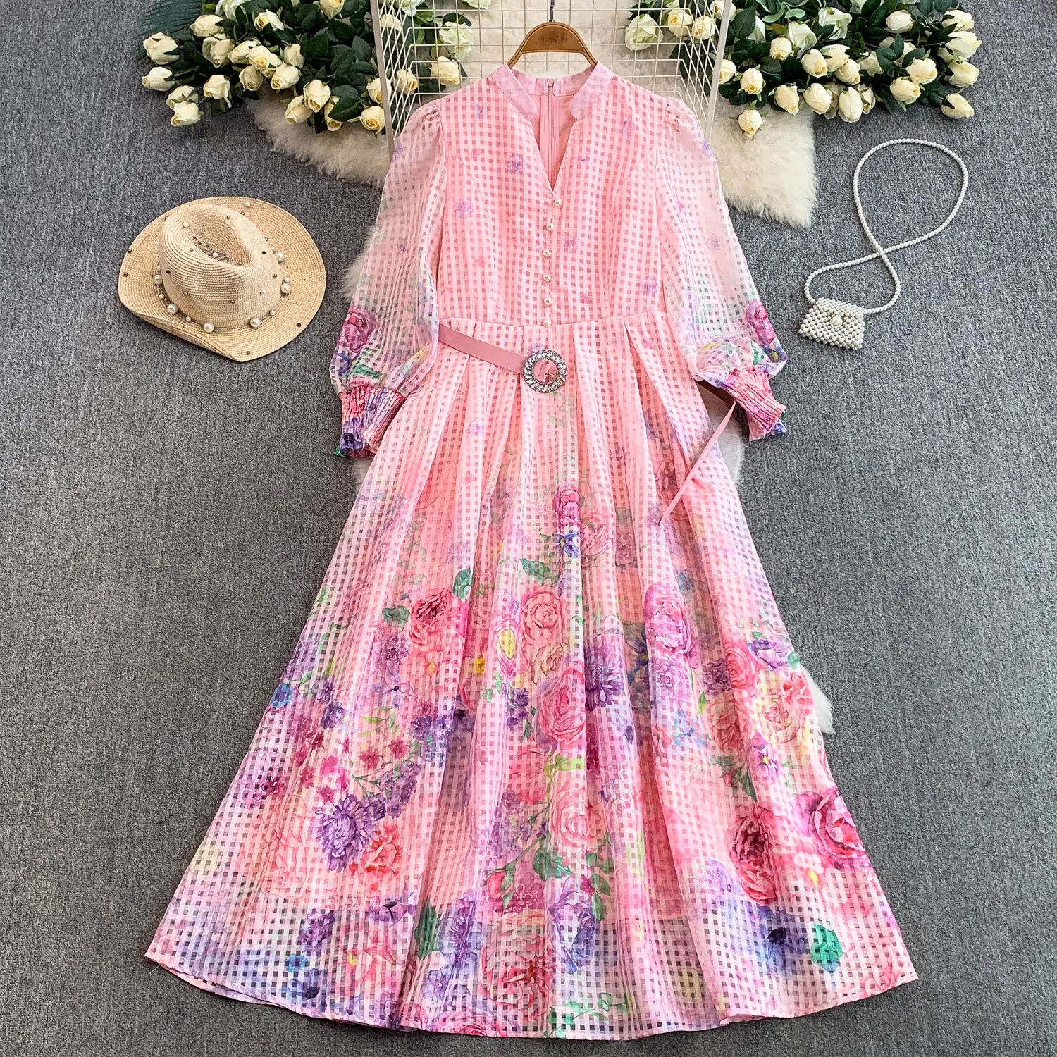 Designer Summer Autumn Holiday Print Floral Maxi Dress Shirt Women Party Long Evening Dresses Holiday Single Breasted Sleeve