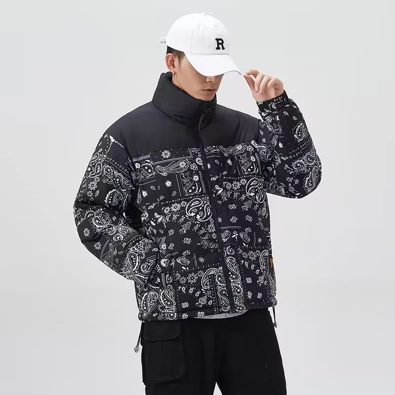 Inverno 2022 casaco de inverno masculino algodão-acolchoado jaqueta com flor de caju quente algodão-acolchoado casaco