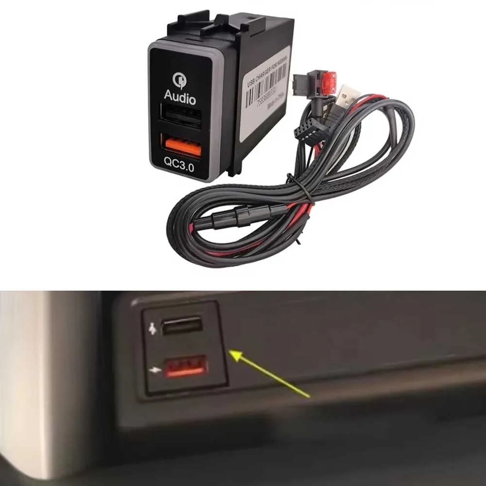 

Car Quick Charger USB QC3.0 Input Adapter Audio U-disk Flash Socket for Nissan Qashqai Y62 X-Trail Sylphy Accessories