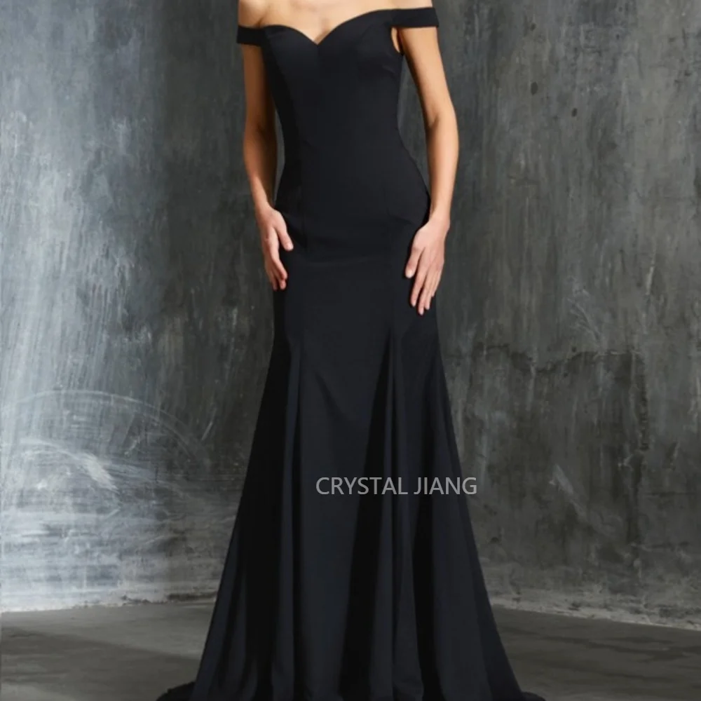 Evening Dresses Off the Shoulder Satin Sleeveless Natural Waist Zipper Back A Line Mermaid Sweep Train Dresses for Prom