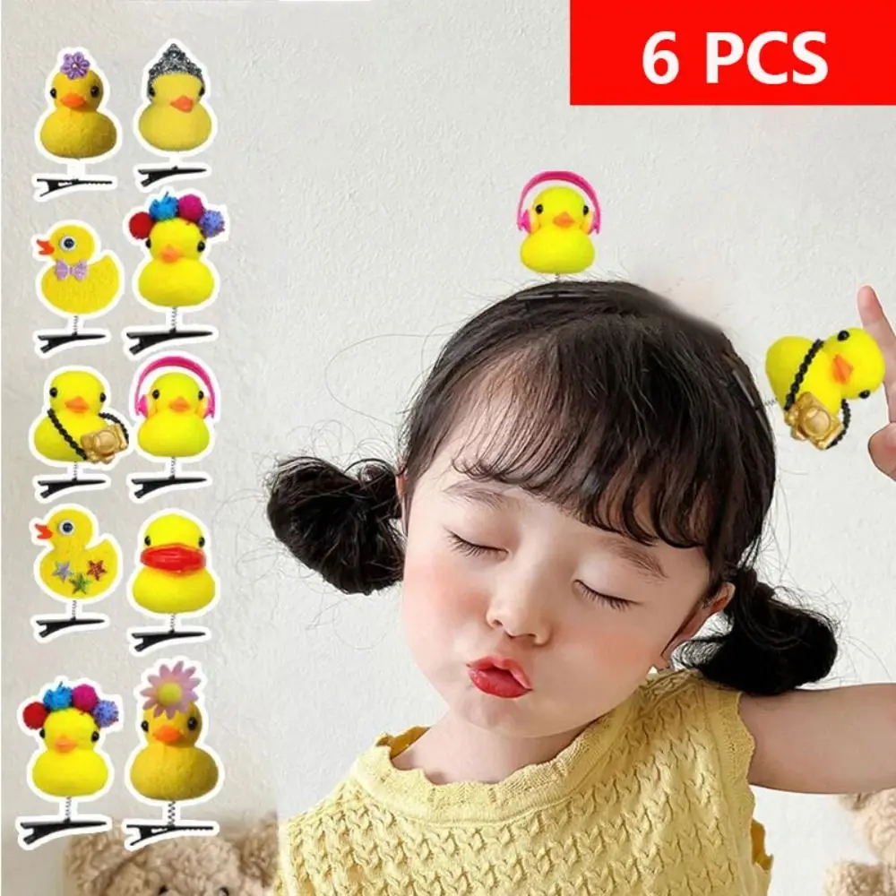 

6pcs 3D Little Yellow Duck Spring Hair Clip Cartoon Bean Sprout Duckbill Clip Four Leaf Clover Cute Hair Accessory Women Girl