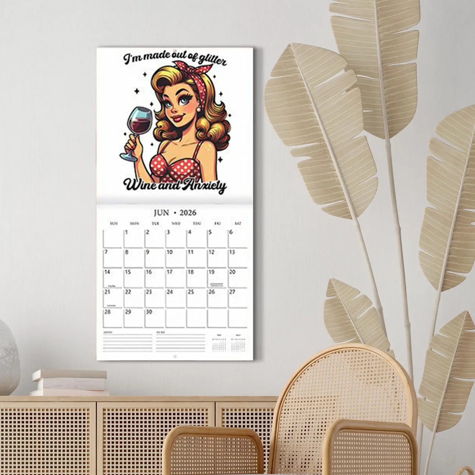 벽용 달력 냉소적 벽 달력 2026 노트북 장식 장식품을위한 Hangable Retro Planner Home Men Bedroom Workplace