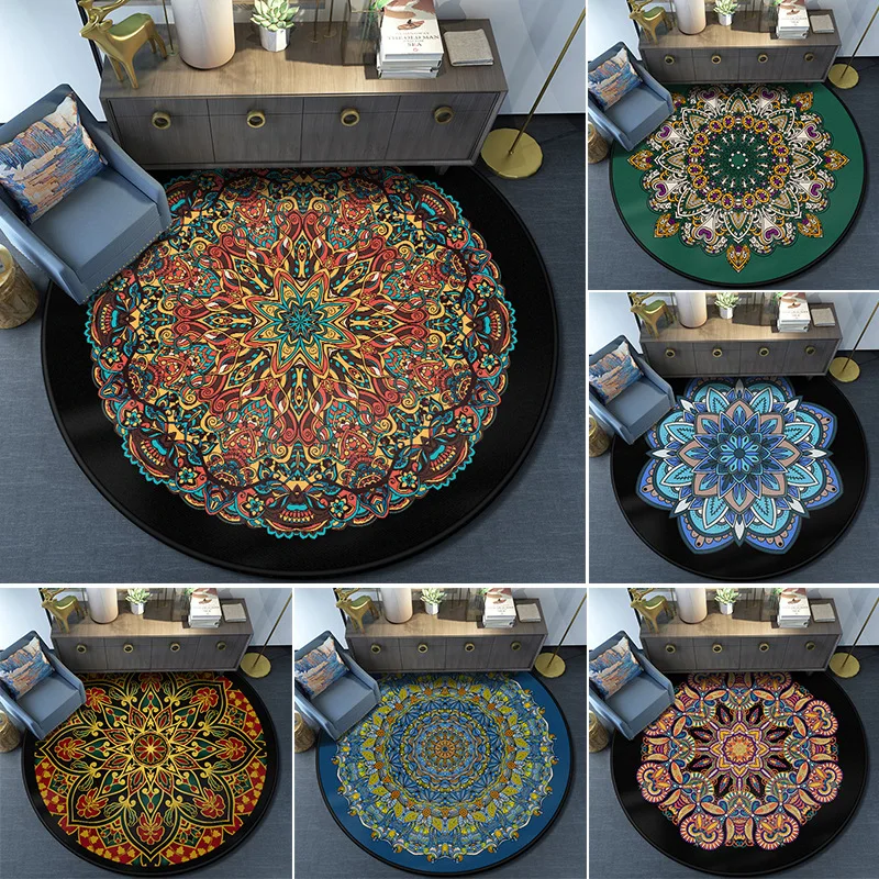 Bohemia Carpet for Living Room Round Chair Mat Anti-Skid Prayer Mat Muslim Yoga Mat Kitchen Bedroom Carpets Kids Play Room Mats