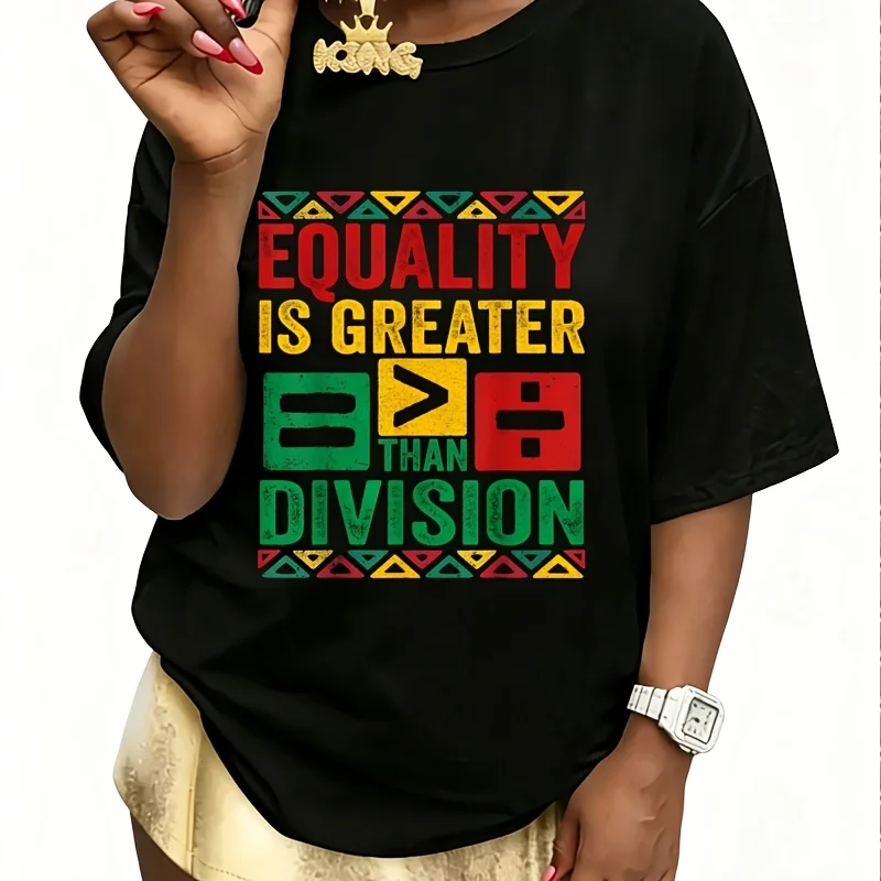 Equality Is Greater Than Division Women's 100% Cotton T-Shirt Fun Print Short Sleeve Top Casual Round Neck Tee S-5Xl
