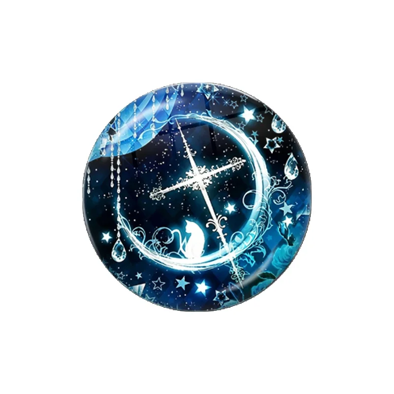 New Night Crescent Moon Style Stars 10pcs 12mm-30mm Round Photo Glass Cabochon Demo Flat Back Making Findings
