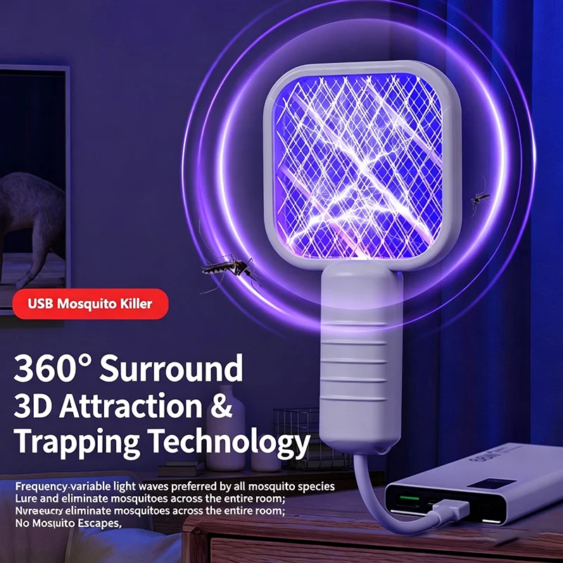 USB Mosquito Swatter Trap Pest Control Electric Shock Mini Mosquito Killer Lamp Portable UV Light Fly Bug Zapper Summer