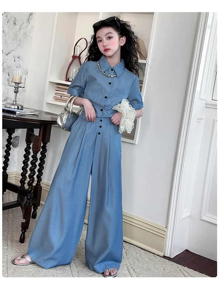 2026 New Teenage Casual  Clothing Suits,  Baby Girls Fashion 2 Piece Sets,  Blouse + Pants  5 -12 T