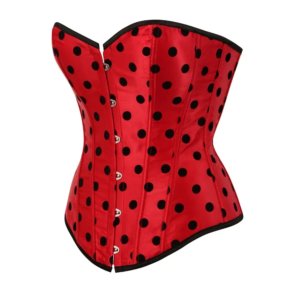 Women\'s Bodice Corset Satin Sexy Polka Dot Bustier Goth Lace Up Boned Gorset Lingerie Top Shapewear Corselet Burlesque Clubwear