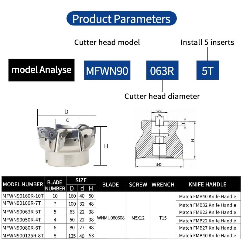 MFWN90 ağır kesim freze kesicisi kafa MFWN90063R endekslenebilir End Mill hızlı besleme yüz End Mill WNMU0806 freze ekle CNC torna