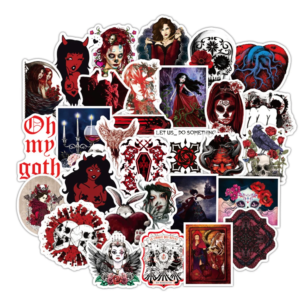 10/25/50PCS Cool Gothic Punk Rose Skull Graffiti Stickers Decals Kids Toy DIY Diary Suitcase Scrapbook Phone Bike Decoration