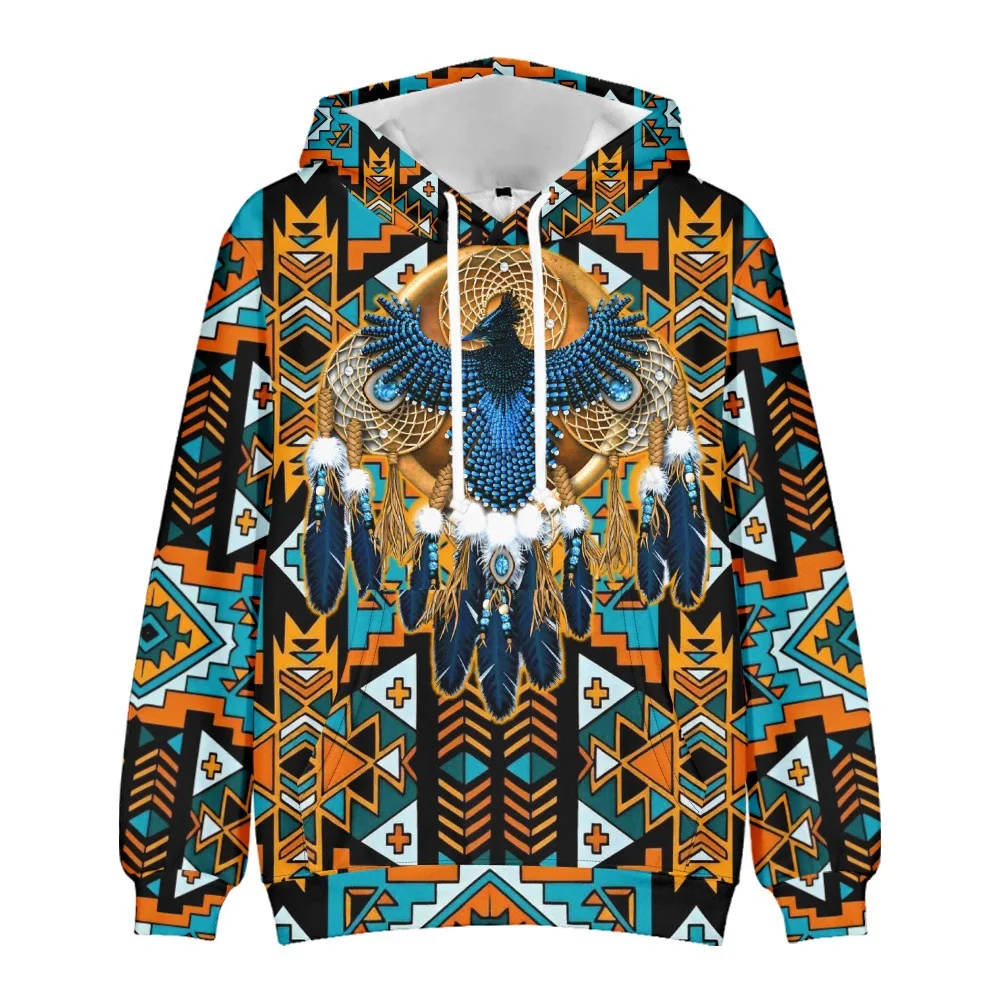 2026 New Native American 3D Digital Printing Surrounding Trend Casual Men's and Women's Hooded Sweater H
