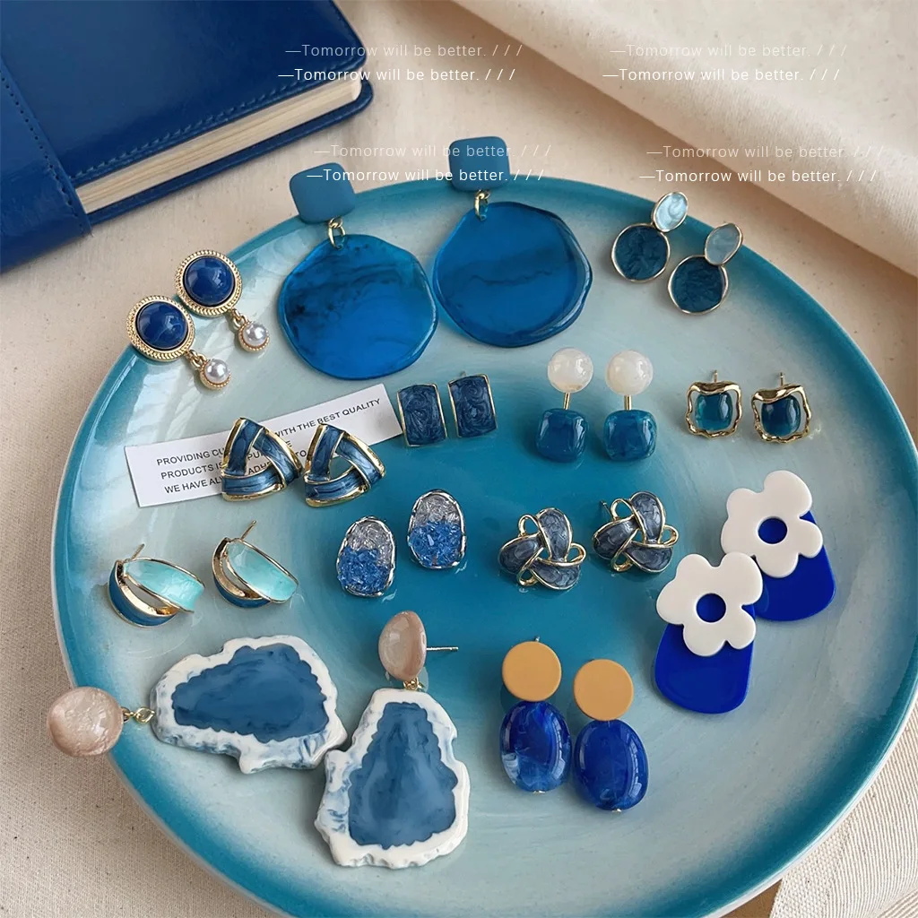 

Trendy Blue Gradient Acrylic Earrings 2025 Hot Sale Fashion Drip Oil Earrings Unique Design Elegant Jewelry