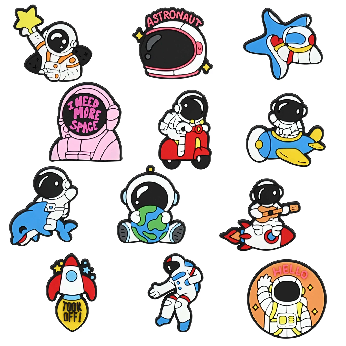 12-28pcs Planet Series Cute Astronaut Shoe Charms For Slides Sandals, PVC Shoe Decorations Accessories For Friend Party Gifts