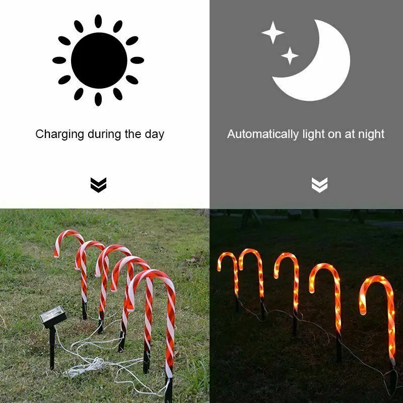 Luci di decorazione natalizia luci di canna di caramella solare lampada da prato solare a LED luci solari da esterno decorazioni natalizie per cortile da giardino