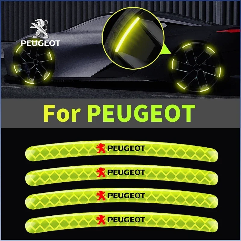 Car Wheel Hub Reflective Sticker Tire Rim Reflective Strips Caps for Peugeot 3008 508 407 2008 5008 308 307 206 208 207 106 RCZ