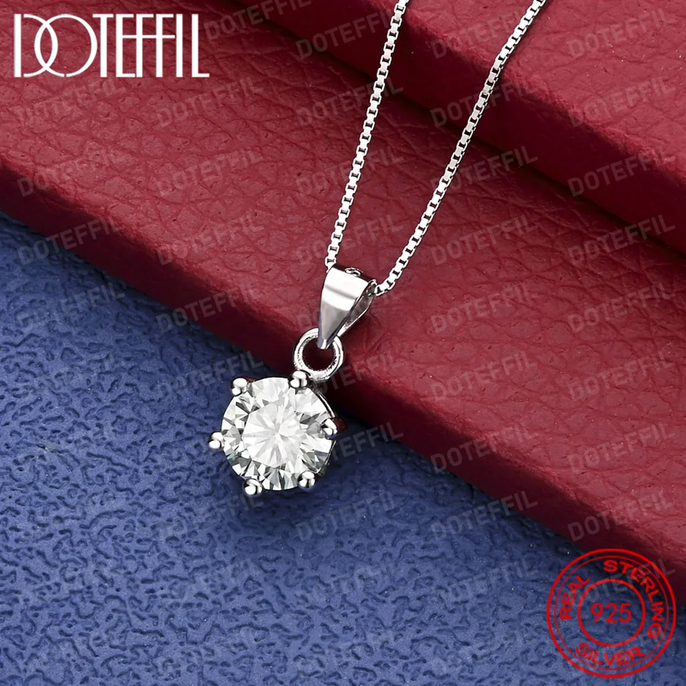 DOTEFFIL 1CT 6.5mm Moissanite 925 Sterling Silver Pendant Necklace Sparkling Simulated Diamond Jewelry for Women