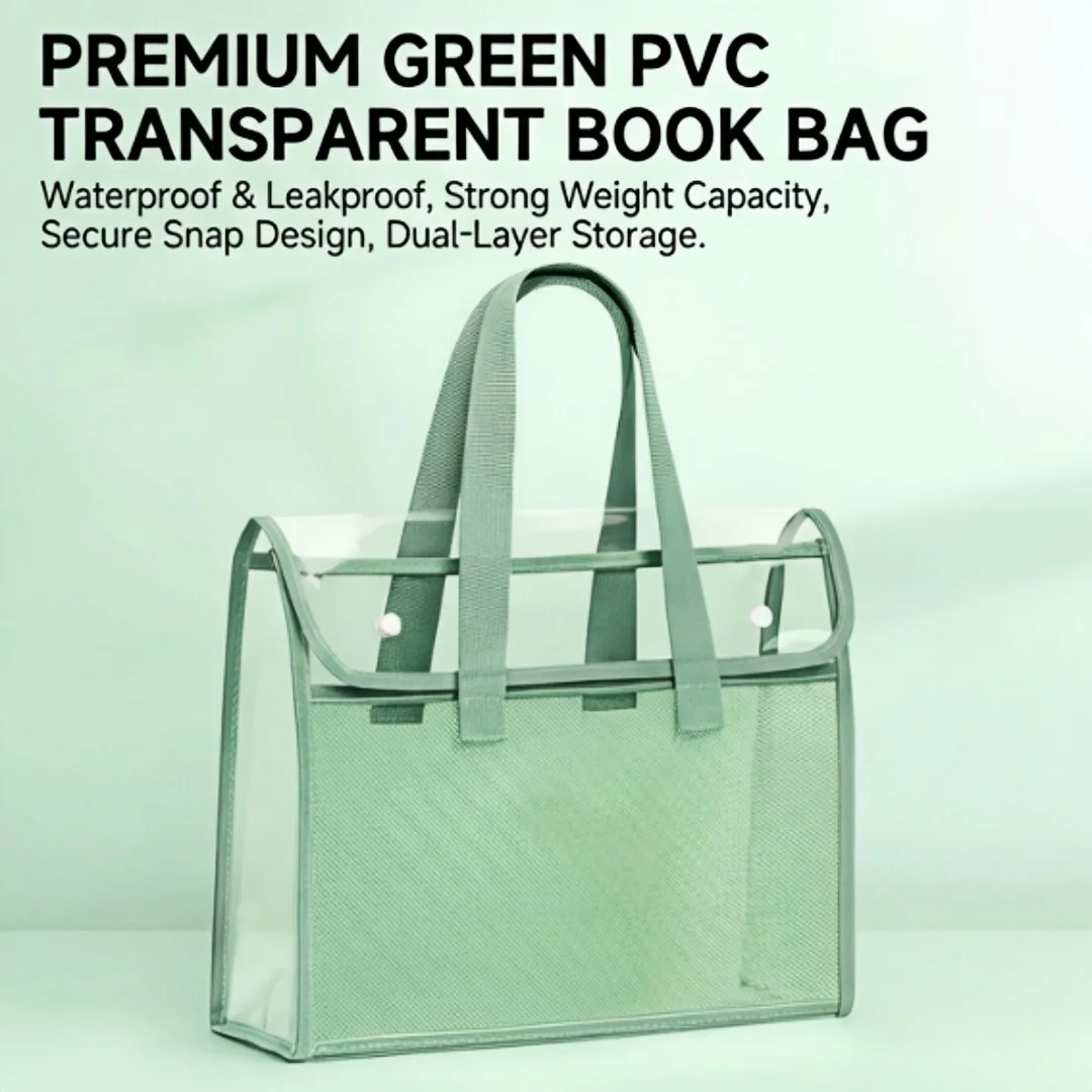 Waterproof Book Cover 36cm, Durable PVC Plastic Protector for School Books, Tear Resistant & Clear Green