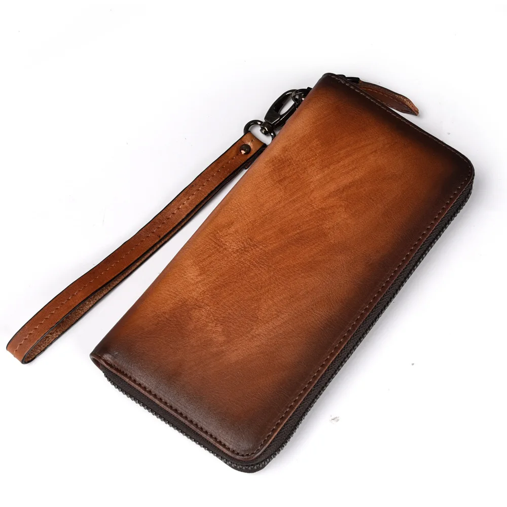 2026 New Tree Cream Leather Business Retro Men's Wallet Fashion Hand Brushed Multi Card Handheld Bag Casual Leather Wallet