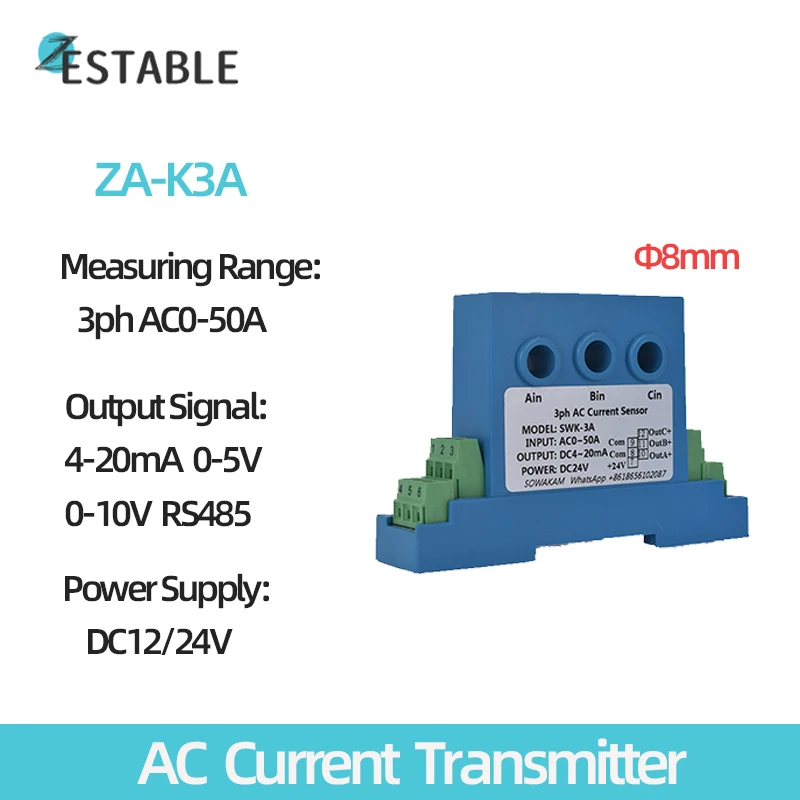 

Three Phase Split Core Hall Current Sensor AC Input 0-10V 4-20mA Output Analog Signal Converter Current Transmitter