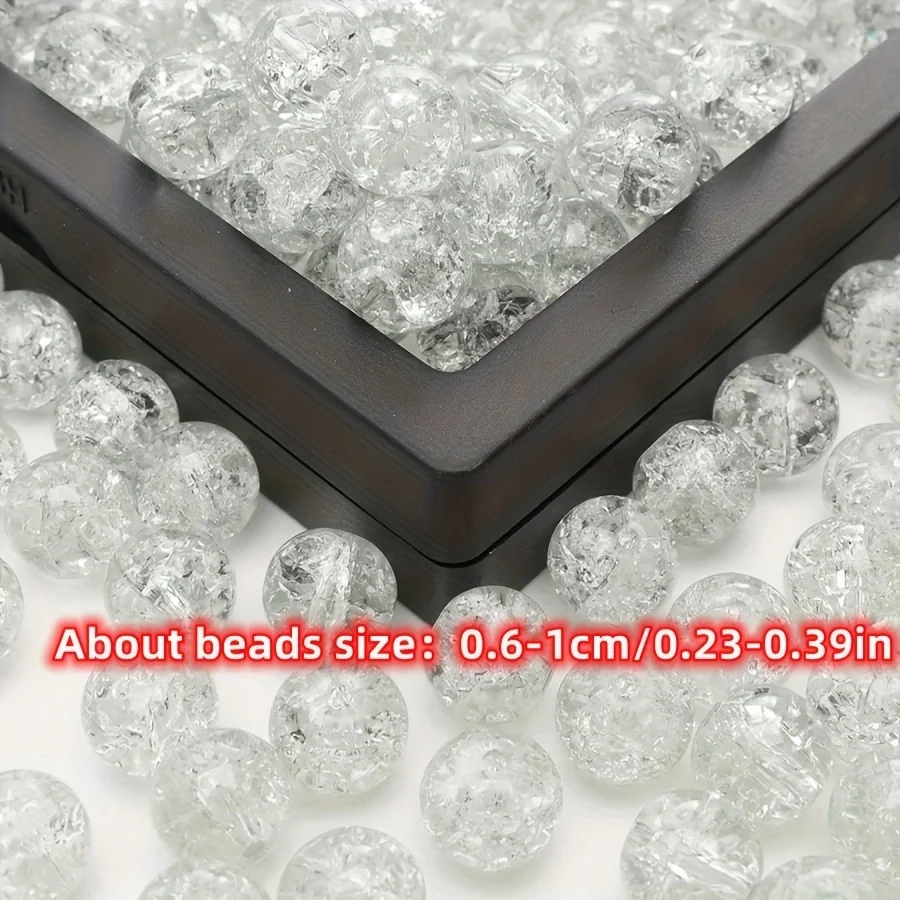 100 Stück weiße, rissige Acrylperlen – 6/8/10 mm, verschiedene Größen, Abstandshalterperlen für DIY-Bastelarbeiten, glitzerndes Bastelzubehör – Detail 4