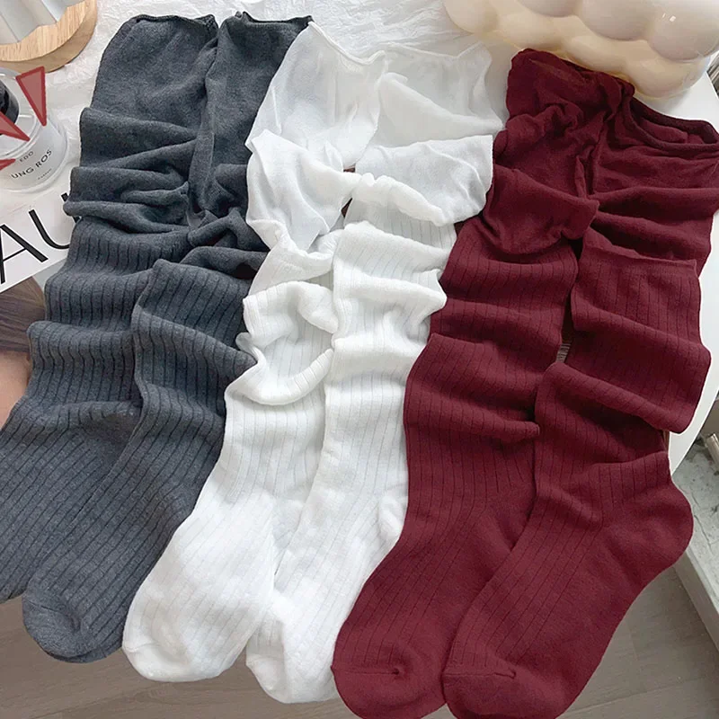 Lolita Thigh High Stockings for Women Trendy Casual Over The Knee Female Red Long Socks Thermal Warm Cotton Tall Tube Leggings