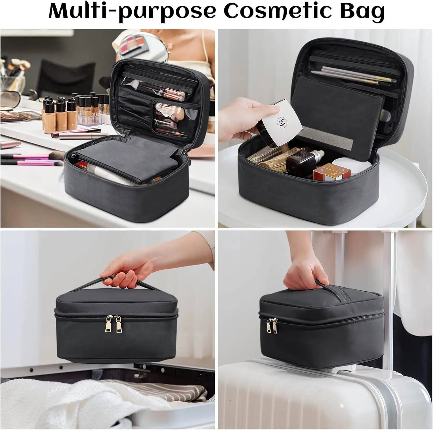 2Pcs KTMOUW Makeup Bag Waterproof Cosmetic Leather Travel Makeup Bag Portable Makeup Brush Bag Multifunctional Large capacity